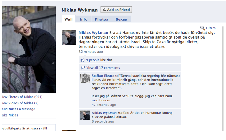 Muf, Carl Bildt, Val 2010, Bordade, Ship to Gaza, Niklas Wykman, Israel, Palestina
