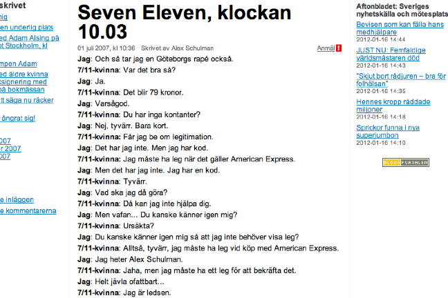 Alex Schulman, Samtal, Stold, Copy, Text, Konversation, Kopiera, Dennis Maglic, Blogg, Bloggare