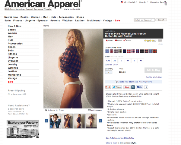 Kläder, American Apparel, Reklam,  Unisex, Jämställdhet