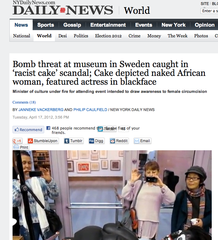 Rasism, Tårta, Tårtskandal, Kulturministern, Lena Adelsohn Liljeroth, Konst