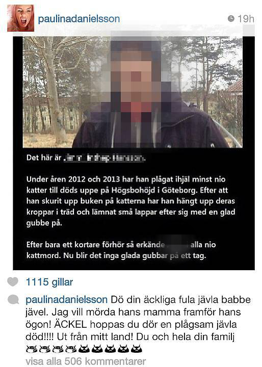  Kattmördare, instagram, Paulina Danielsson,  Babbejävel, Paow