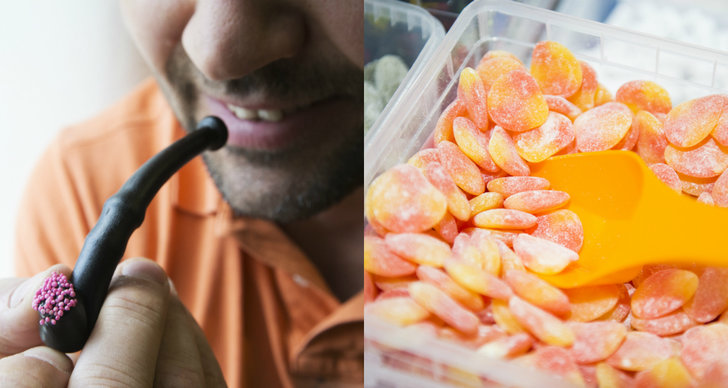 veganskt lösviktsgodis i form av lakrispipor och persikor