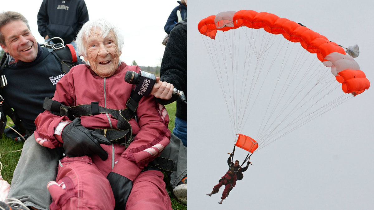 Eleanor Cunningham började hoppa fallskärm vid 90 års ålder