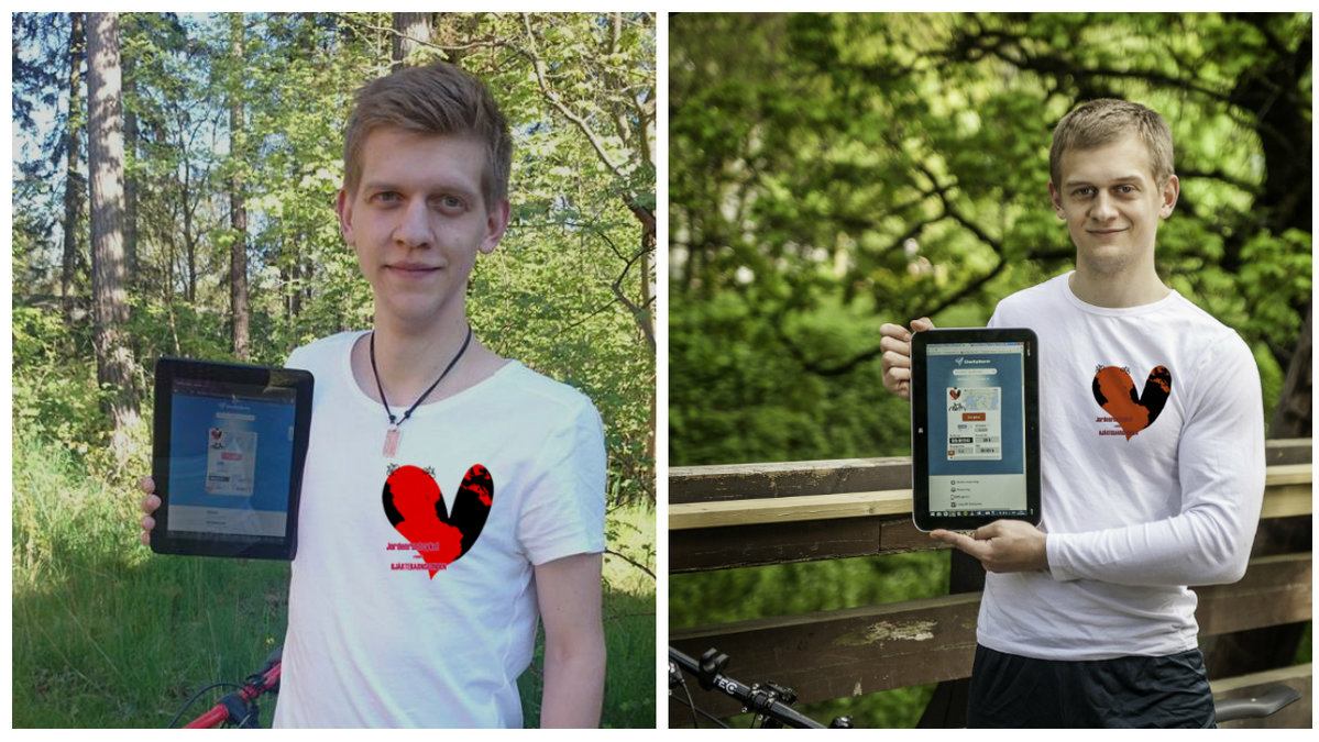 Johannes Eriksson ska tillsammans med sin bror Pontus cykla jorden runt för Hjärtebarnsfonden. På bådas T-shirtar syns deras egna logga som de kommer att bära vid sitt bröst under hela resan.