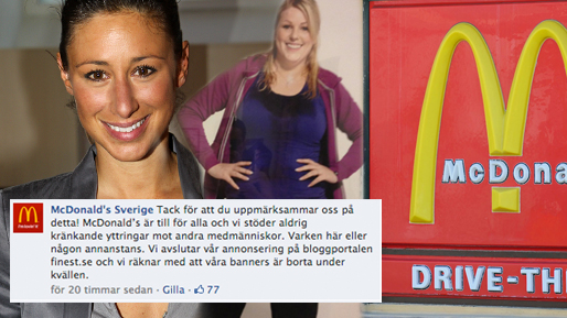 Efter påhoppet har McDonalds valt att avsluta sin annonsering på bloggportalen Finest.se.