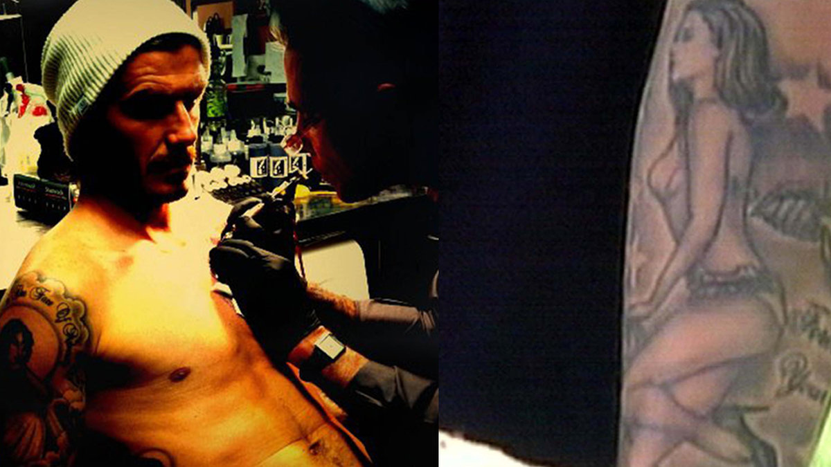 David Beckham är täckt av tatueringar. Han har bland annat tatuerat sin fru på armen. 