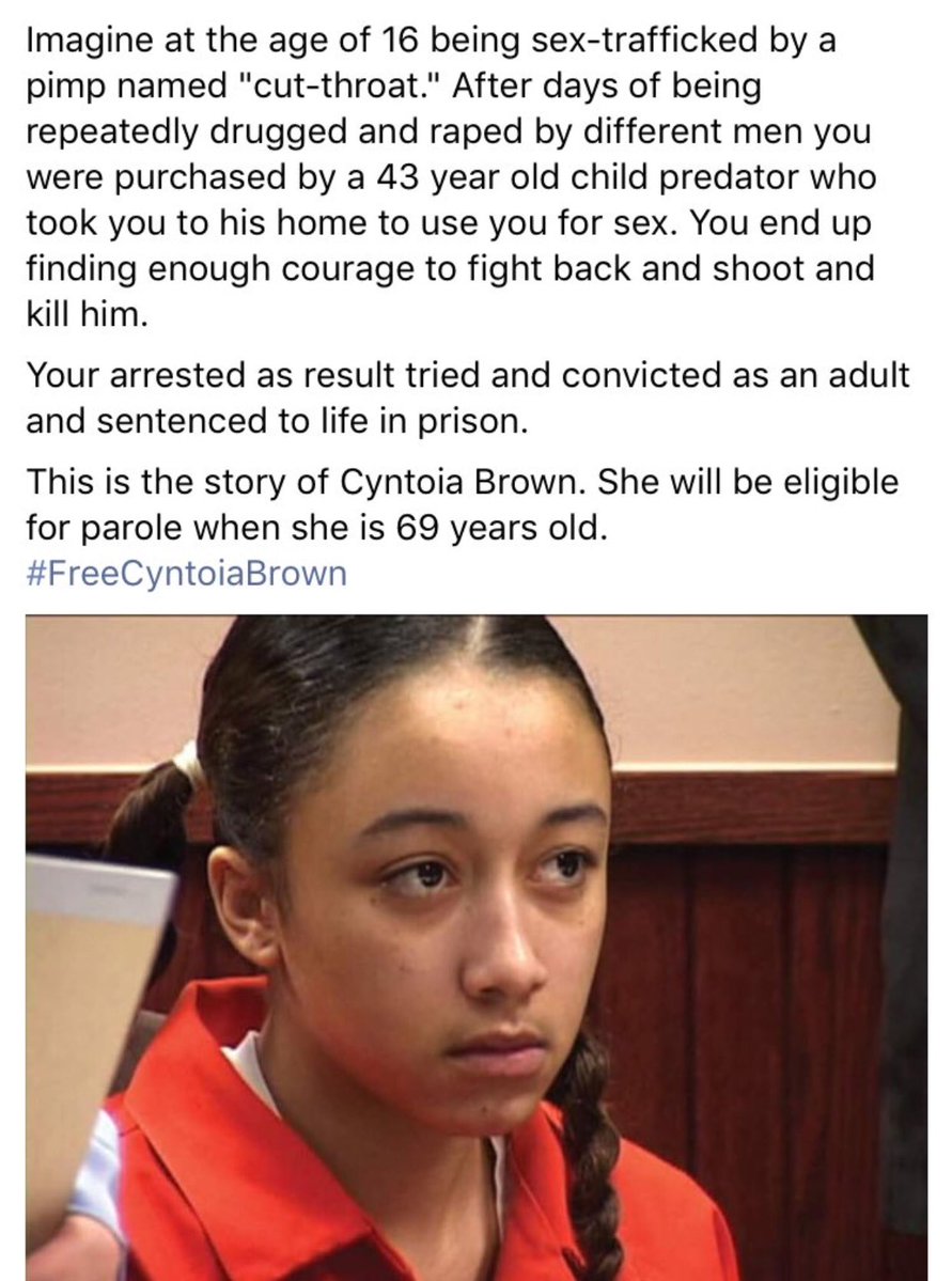 På sociala medier trendar hashtaggen #FreeCyntoiaBrown På sociala medier trendar hashtaggen #FreeCyntoiaBrown