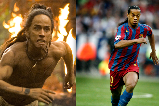 Fallne stjärnan Ronaldinho och Apocalyptokaraktären Jaguar Paw?