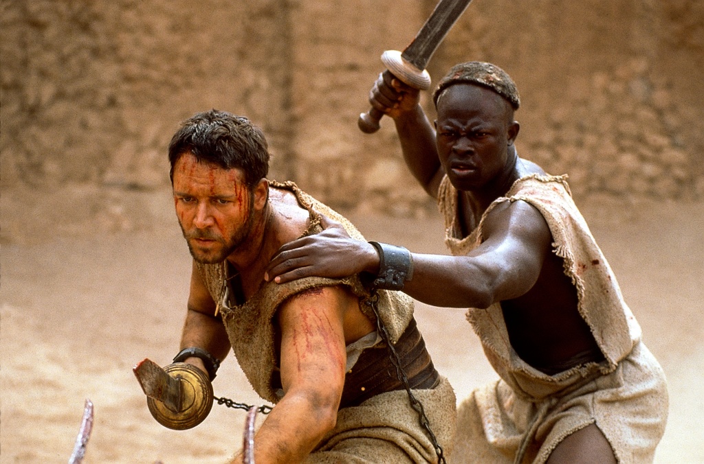 Skådespelarna Russell Crowe och Djimon Hounsou i 'Gladiator'. Arkivbild.