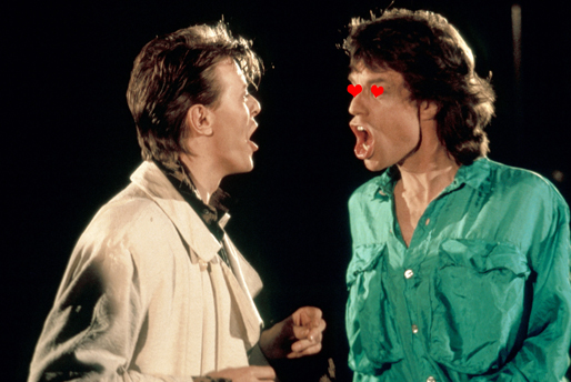 David Bowie och Mick Jagger sjunger duetten Dancing in the streets.
