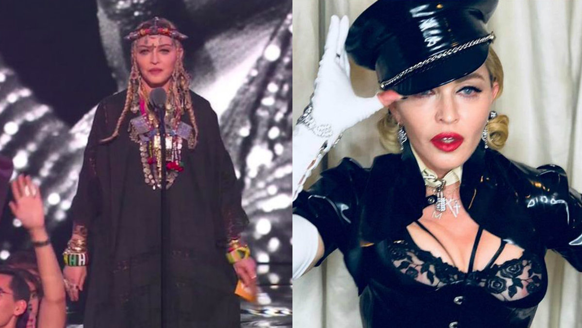 Madonna håller tal på MTV-galan, Madonna i en musikvideo.