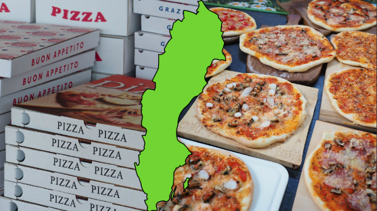 Pizzakartonger, Sverigekarta och pizzor