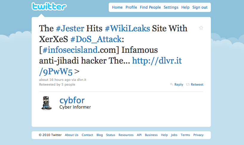 Hackern The Jester twittrade om sitt sabotage mot omtalade Wikileaks.