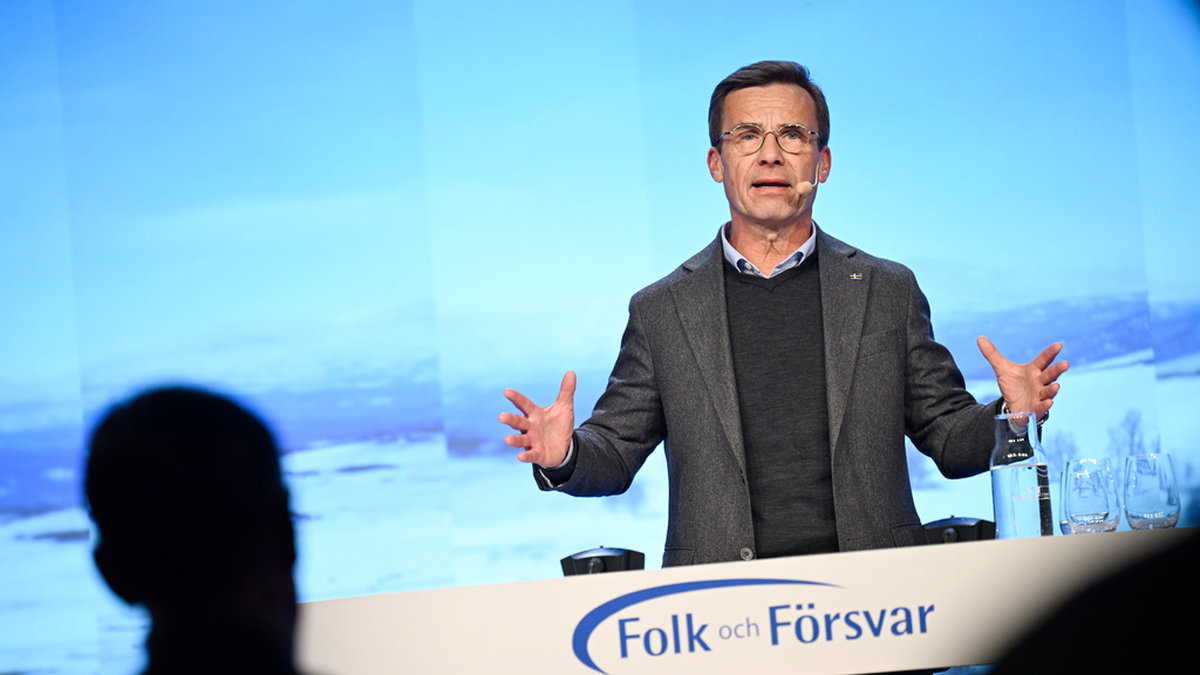 Statsminister Ulf Kristersson under sitt tal på Folk och försvars rikskonferens.