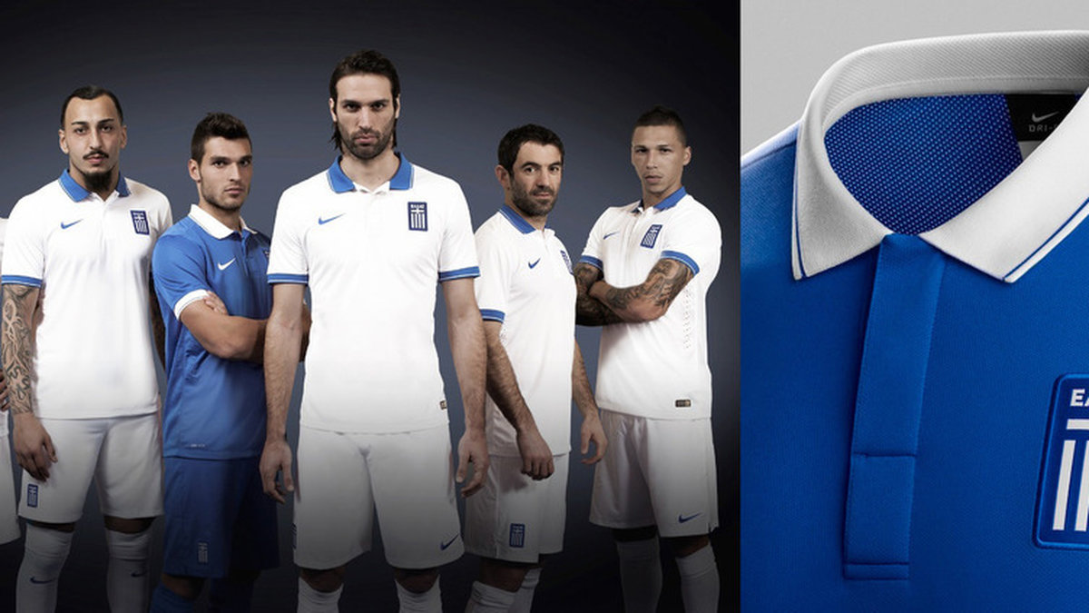 14, Grekland. Det är Nike med sina pikéer. Enkel men extrapoäng till kragen på just Greklands tröjor. Detaljen som gör helheten. 