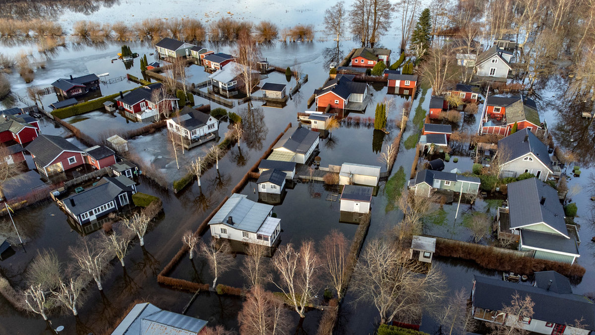 Översvämmat stugområde i Eslövs kommun i slutet av januari.