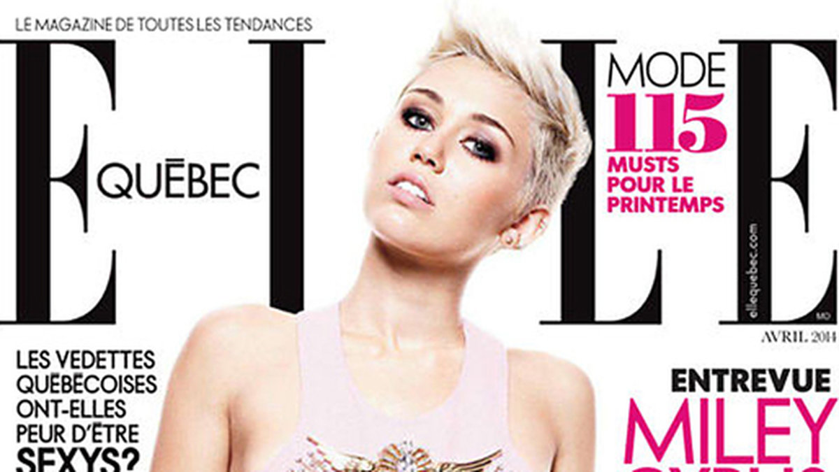 Miley på omslaget till Elle. 