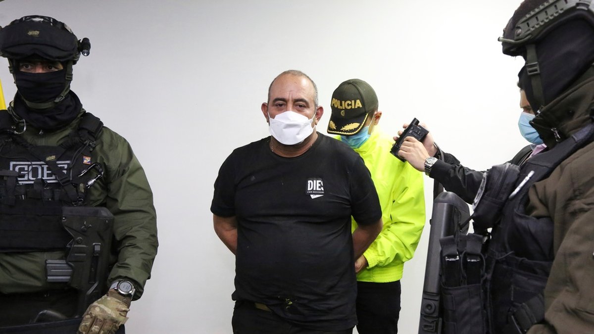Dario Antonio Úsuga greps i en militärinsats i norra Colombia i oktober 2021. Arkivbild.