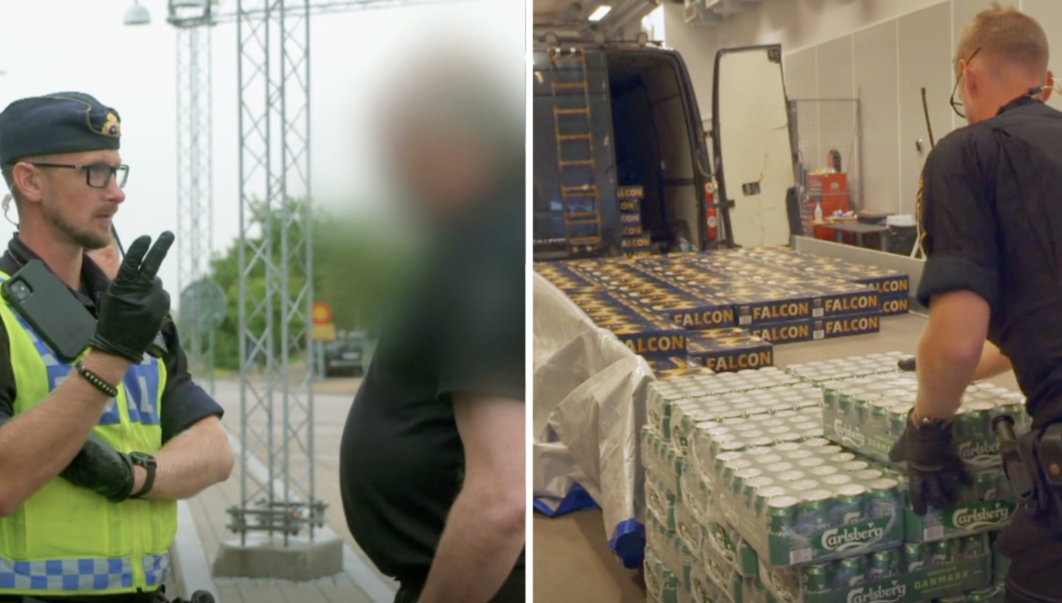 Tullen i “Gränsbevakarna Sverige” stoppar ett par med en stor mängd alkohol. 