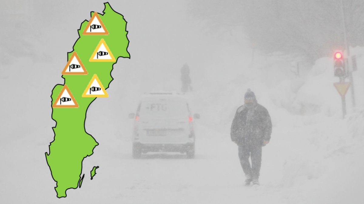 Snöoväder, karta över Sverige