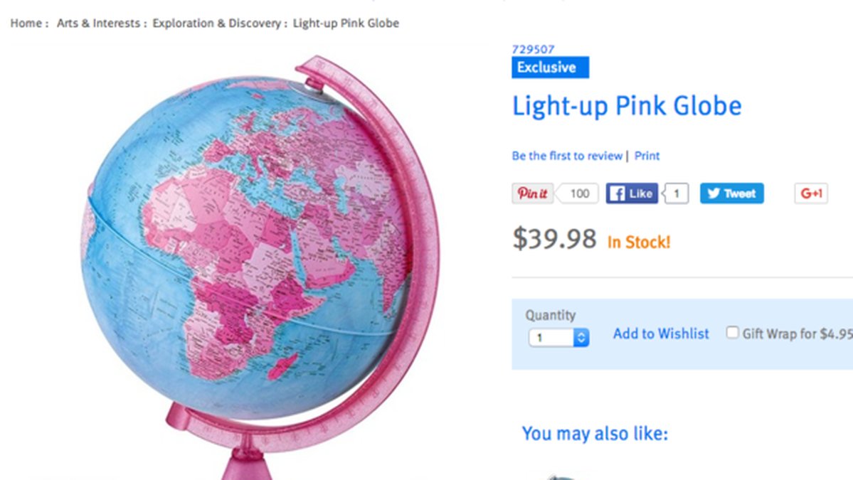 Och geografi är äntligen tillgängligt för kvinnor! Jordglob i rosa! 