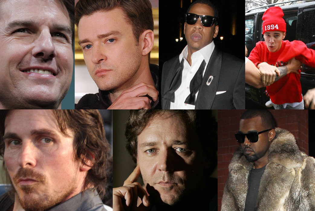 Tom Cruise, Justin Timberlake, Jay-Z, Justin Bieber, Christian Bale, Russel Crowe och Kanye West är några av Hollywoods värsta manliga divor.