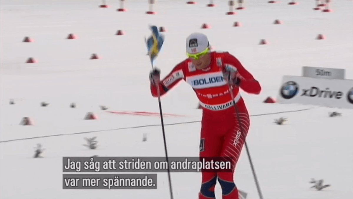 När han vann med en svensk flagga i hand. Segt.