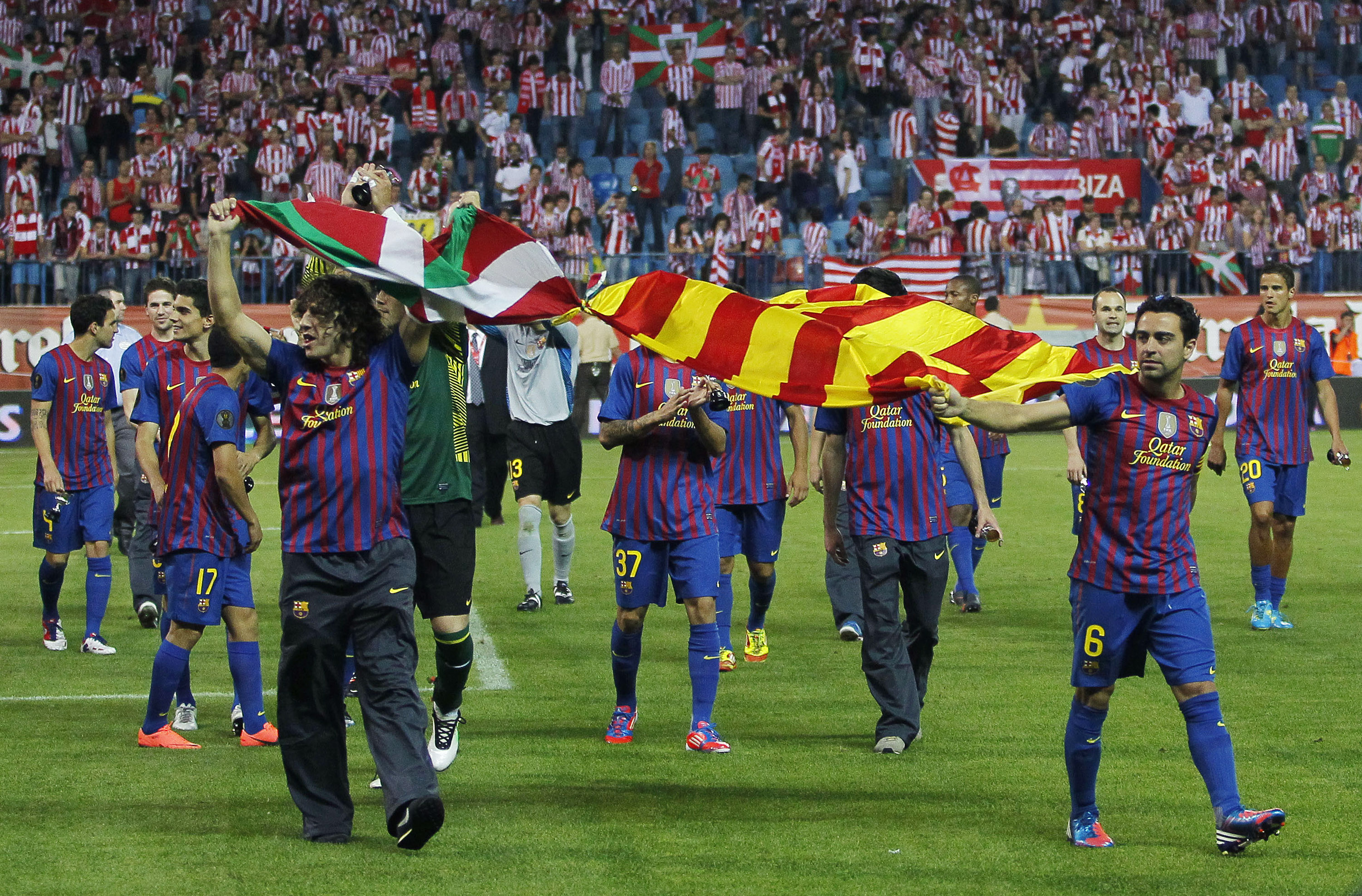 Den katalanska flaggan var framme vid segerfirandet.