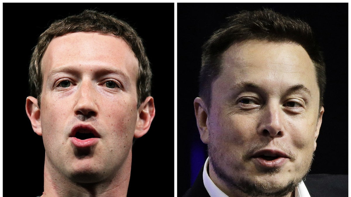 Metas vd Mark Zuckerberg (tv) och Tesla samt Space X vd Elon Musk är två är världens rikaste män. Arkivbild.
