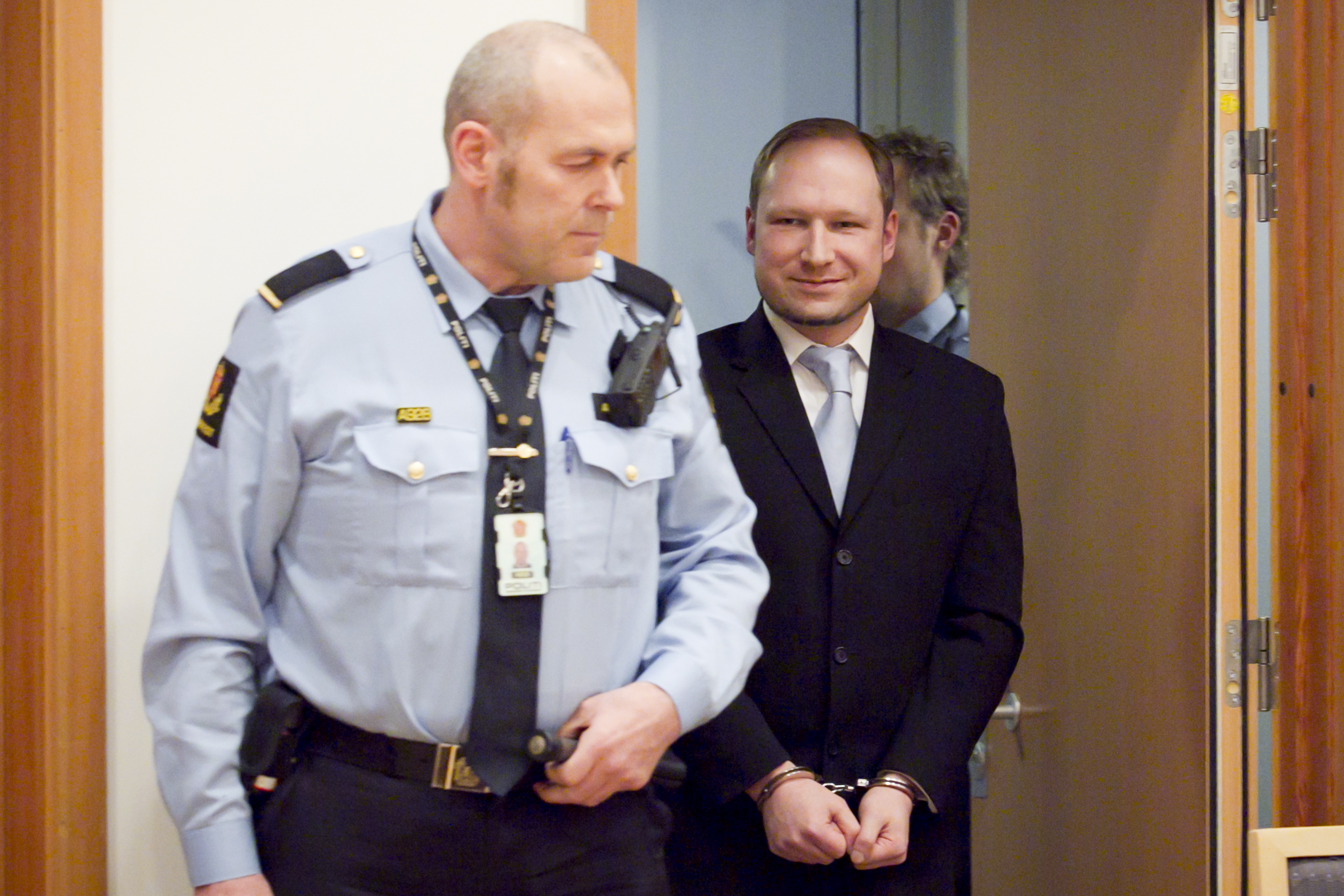 Brevik under häktningsförhandlingarna den 6 februari 2012. Brevik under häktningsförhandlingarna den 6 februari 2012.