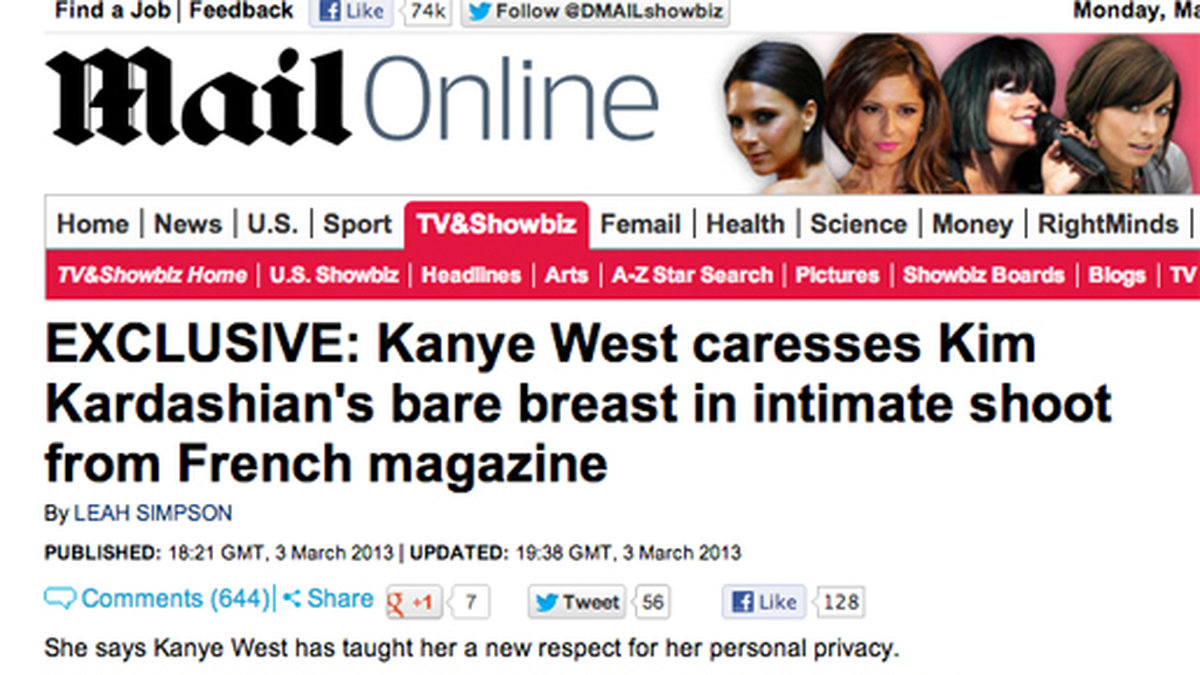 Kanye tar ett stadigt grepp om Kims bröst. 