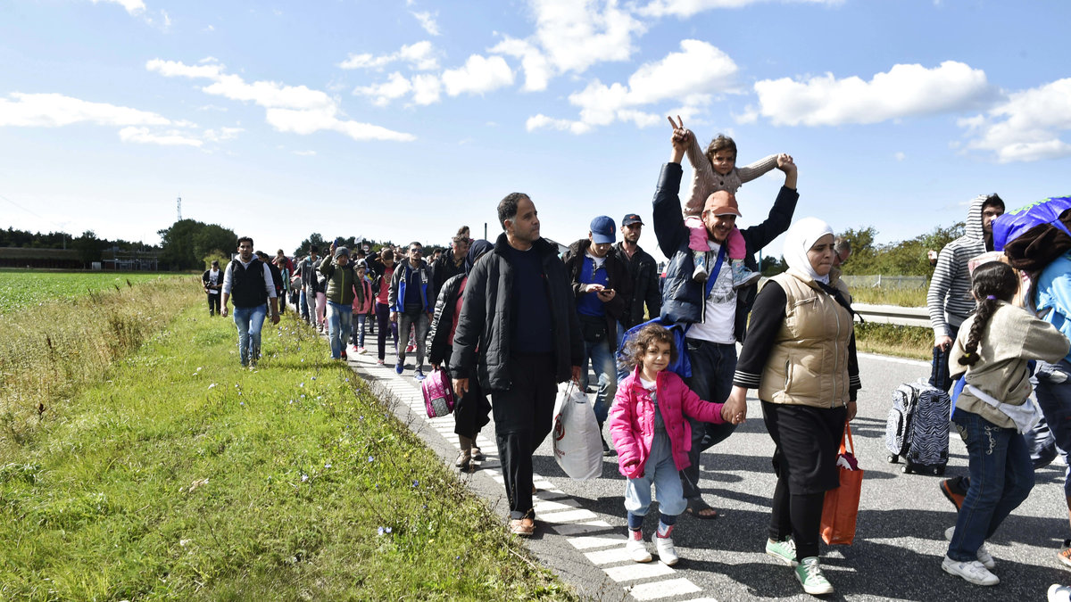 Flyktingar på dansk väg.