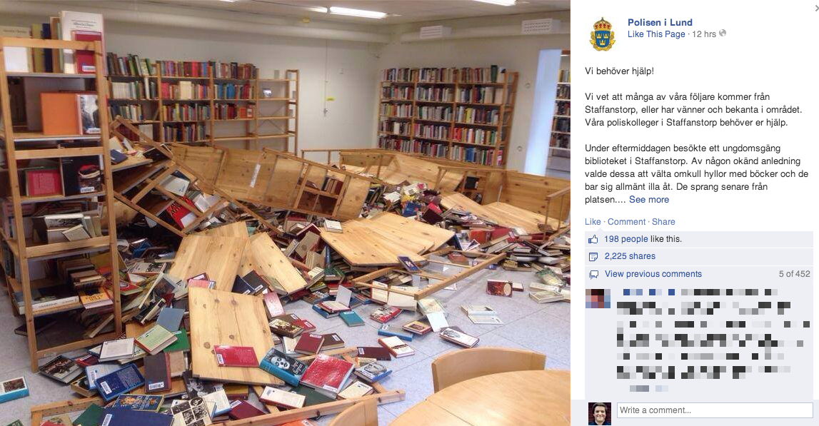 Bibliotek, Lund, Facebook, Vandalisering, Polisen