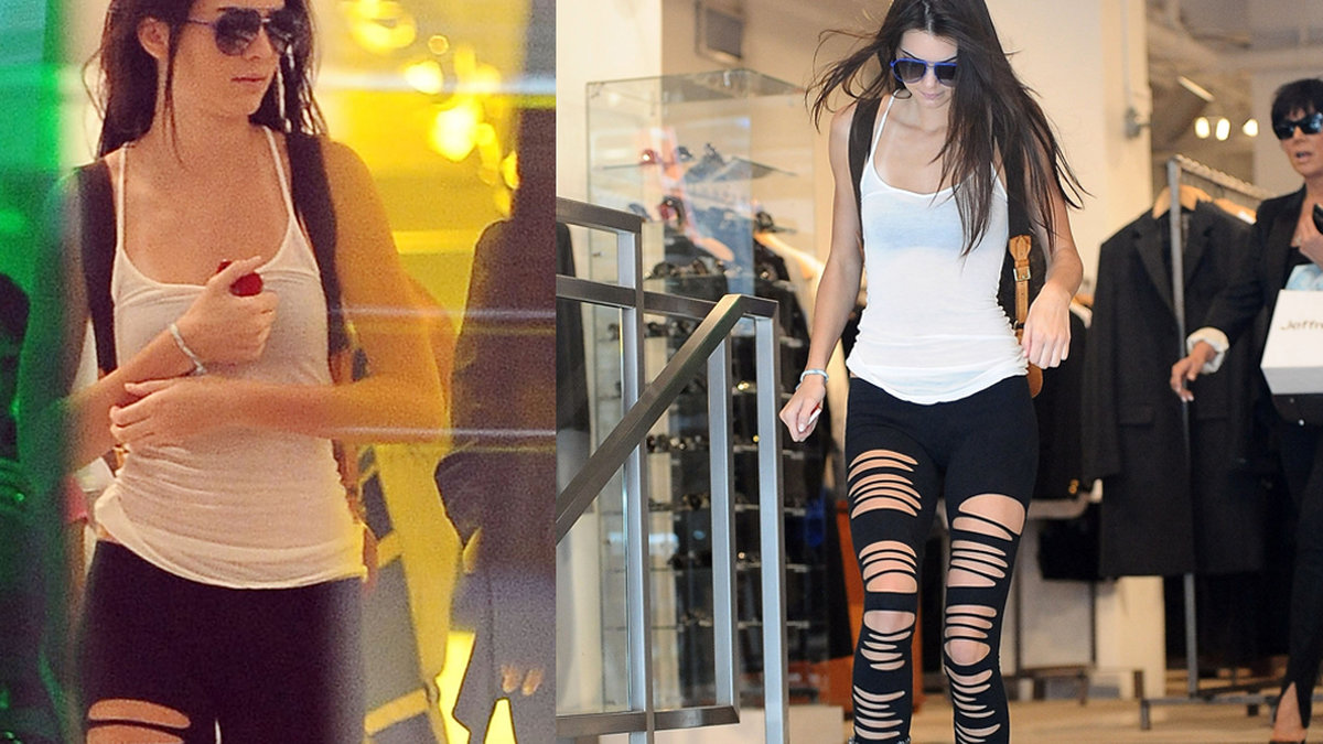 Kendall Jenner med de keffaste tightsen vi har sett sedan Spindelmannens outfit. 