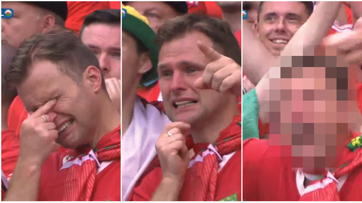 Supportern står gråtandes under matchen – tills han inser att han är på TV inför miljoner tittare.