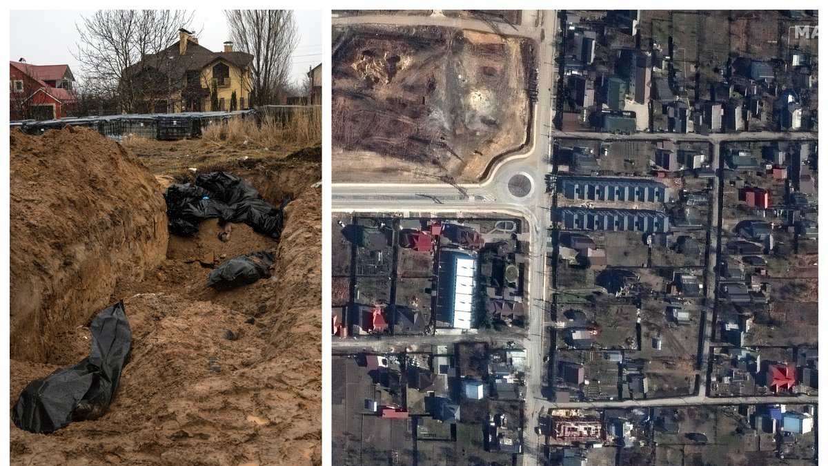 Lik syns på satellitbilder från Butja – motbevisar Kreml