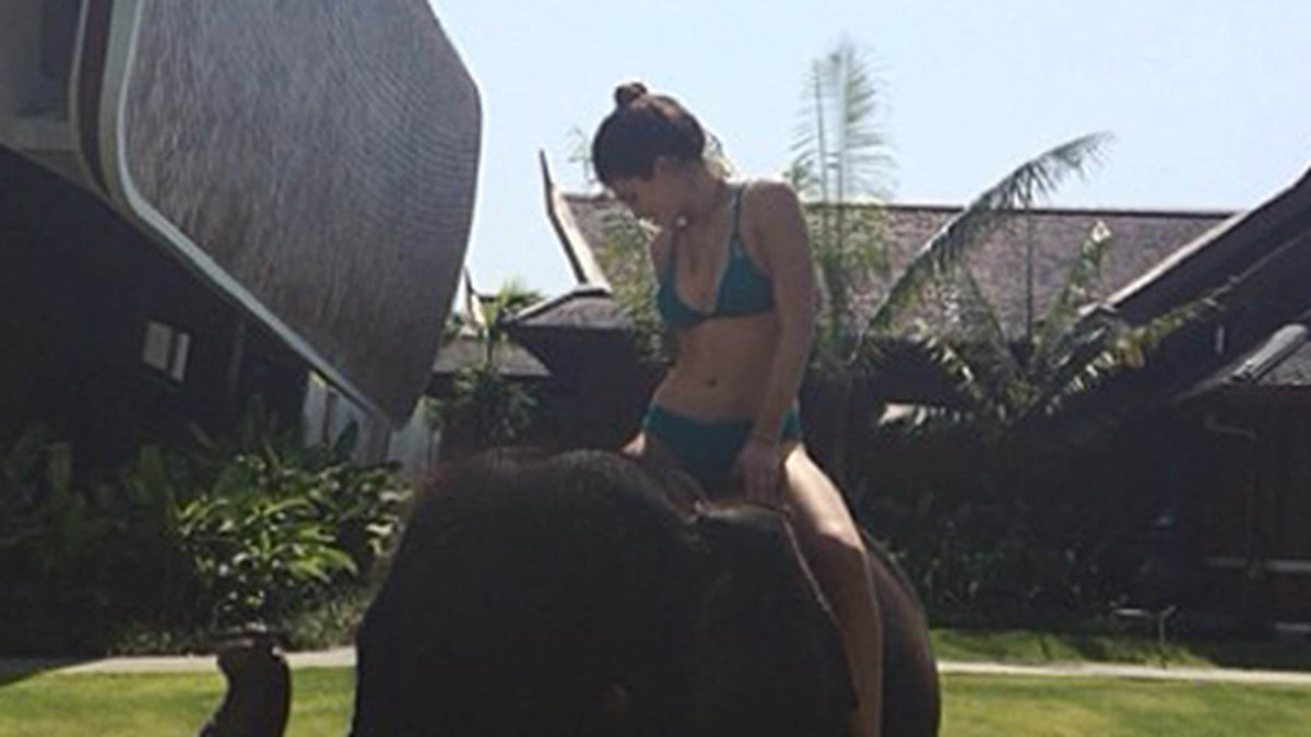 Det gick bättre för Kylie Jenner att plåta sig med elefanten. 