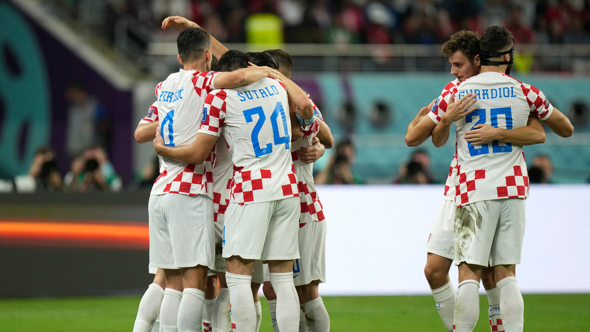 Kroaterna firar Mislav Orsics 2–1-mål mot Marocko – ett mål som gav Kroatien bronset.