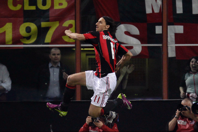 Zlatan Ibrahimovic firar sitt mål mot Palermo i den första semifinalen i italienska cupen.