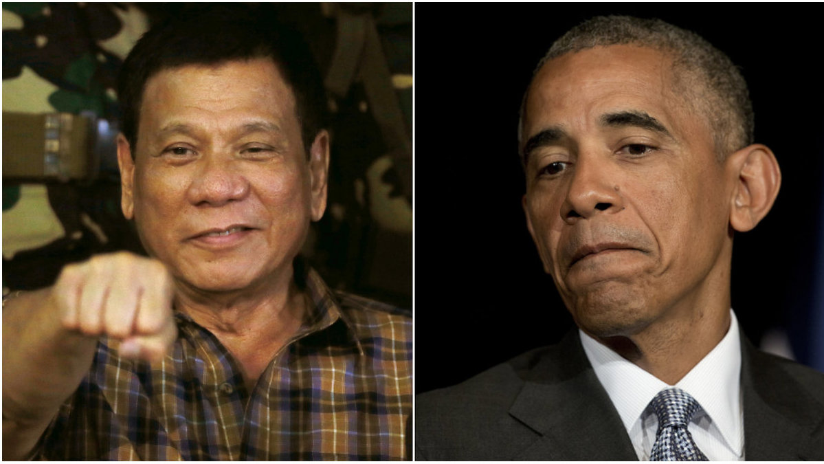 Filippinernas president Rodrigo Duterte kallade Obama för horunge under en presskonferens.