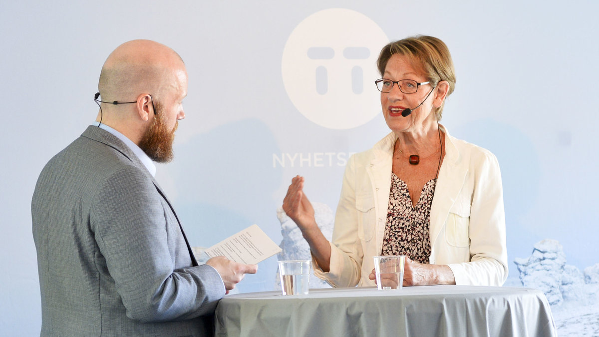 Feministiskt initiativs partiledare Gudrun Schyman i intervju med TT:s Daniel Alsén. 