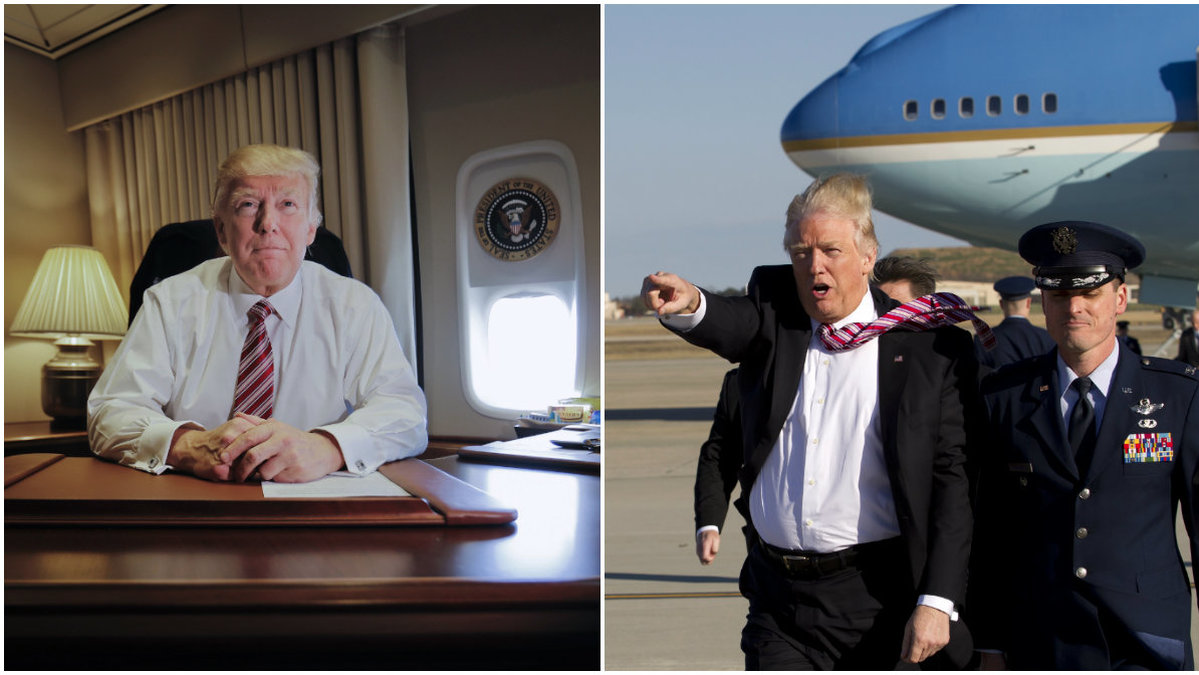 Donald Trump glömde vinka när han klev på Air Force One. 
