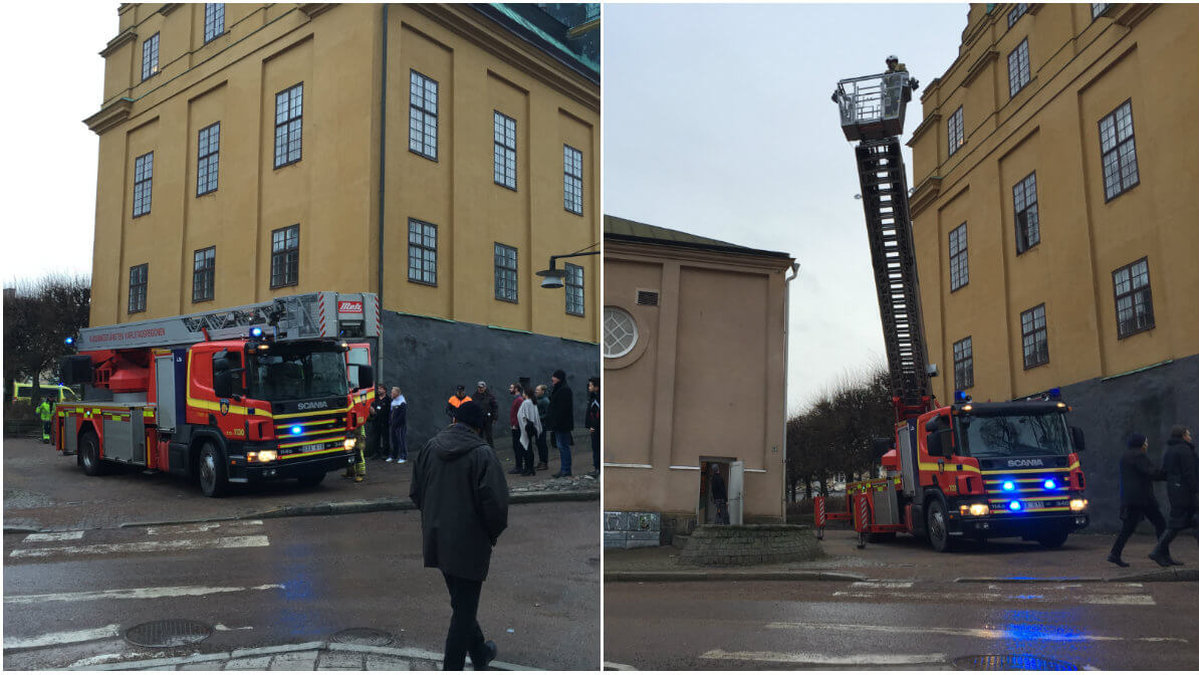Brandkåren på plats vid gymnasieskolan i Karlstad.