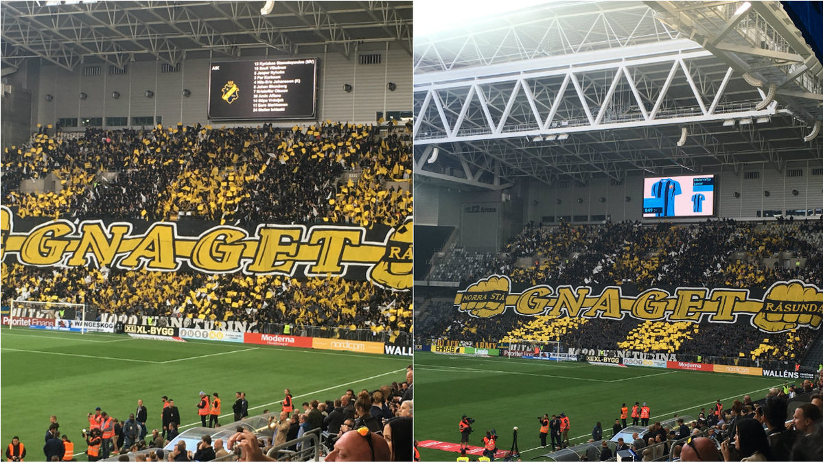 AIK:s tifo i matchen mot Djurgården på Tele2 Arena. 