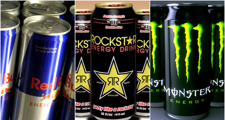 Rockstar, Red Bull, Monster, Energidryck