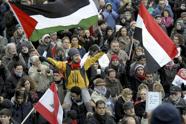 Runt 200 personer samlades under lördagen för att visa sitt stöd för revolutionen i Egypten. 