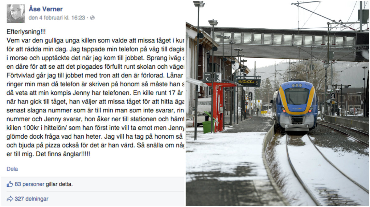 En 17-årig kille missade sitt tåg för att Åse skulle få tillbaka sin mobil. 