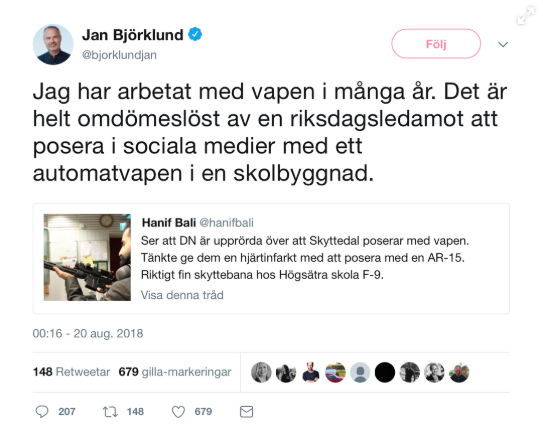 Jan Björklund har riktat kritik mot Hanif Bali. Jan Björklund har riktat kritik mot Hanif Bali.