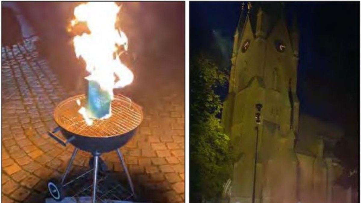 Skärmbild från filmen på koranbränningen utanför Linköpings domkyrka, som publicerades på Youtube i september 2020.