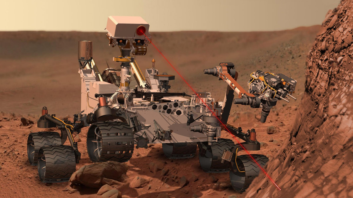 En animering av hur Curiosity ser ut "in action" på Mars